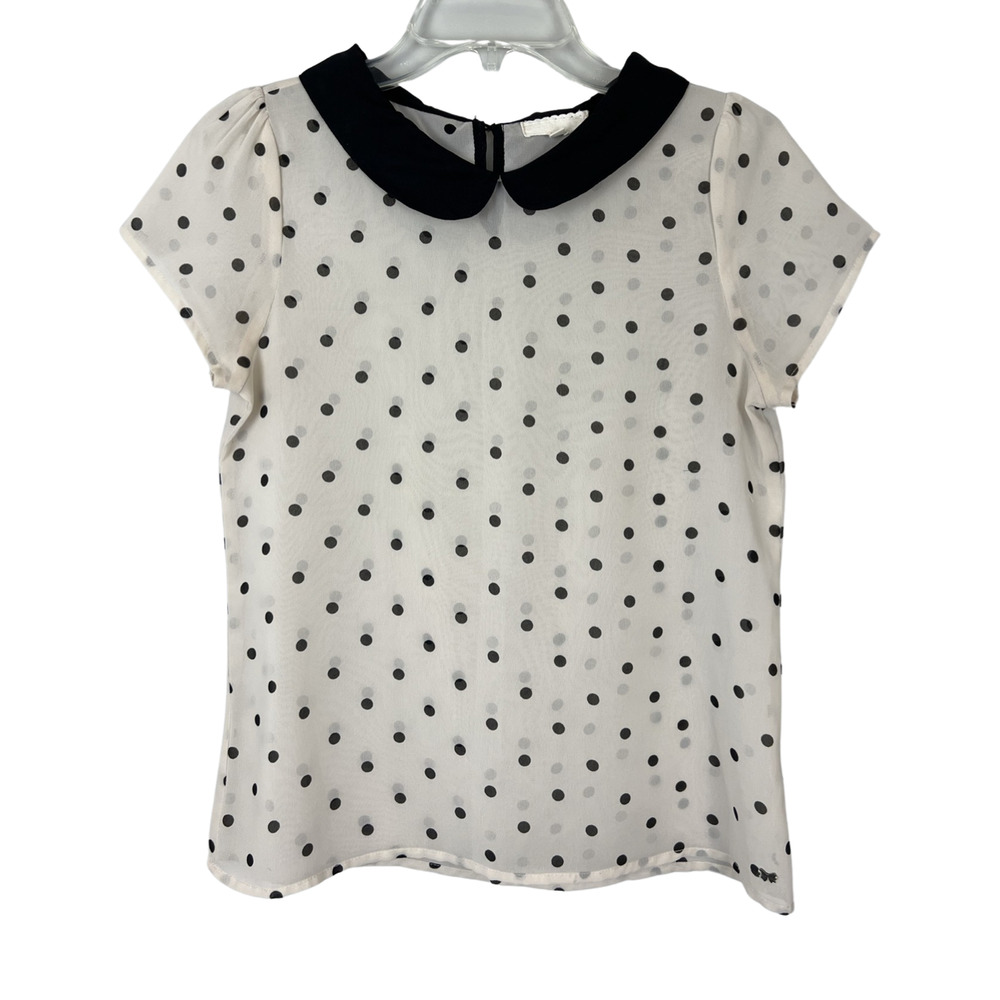 Black and Ivory Polka Dot Short Sleeve Blouse Sz Small